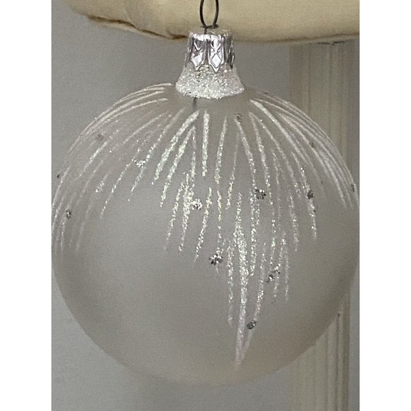 Vintage Blown Frosted Glass Christmas Tree Ball Ornament Marked Columbia on Top - Picture 3 of 16
